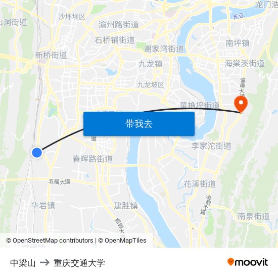 中梁山 to 重庆交通大学 map