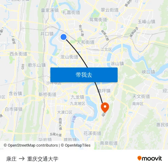 康庄 to 重庆交通大学 map
