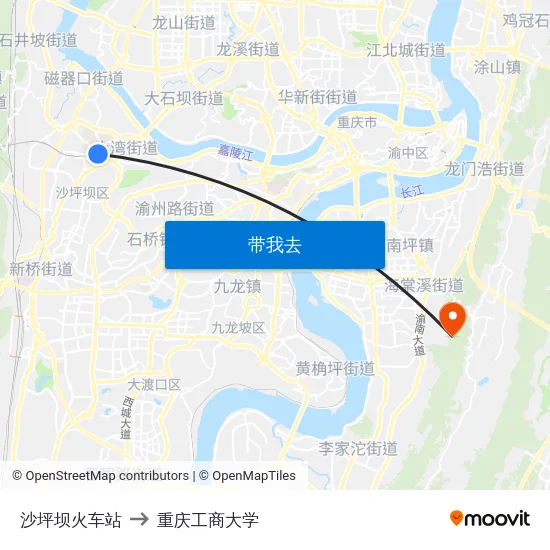 沙坪坝火车站 to 重庆工商大学 map