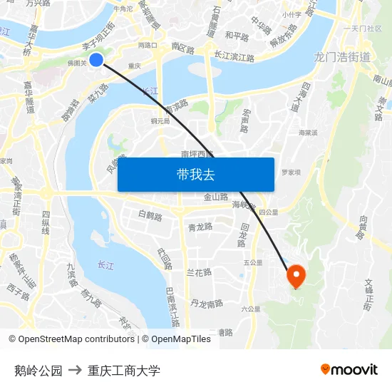 鹅岭公园 to 重庆工商大学 map