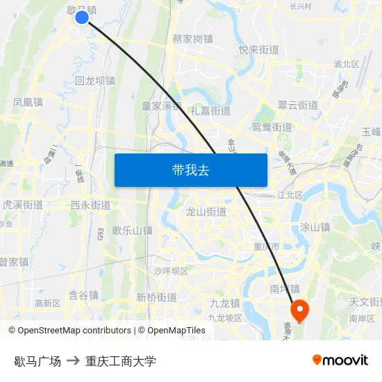 歇马广场 to 重庆工商大学 map