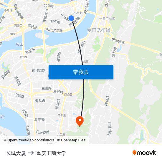 长城大厦 to 重庆工商大学 map