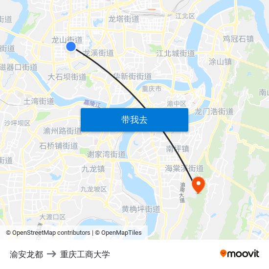 渝安龙都 to 重庆工商大学 map