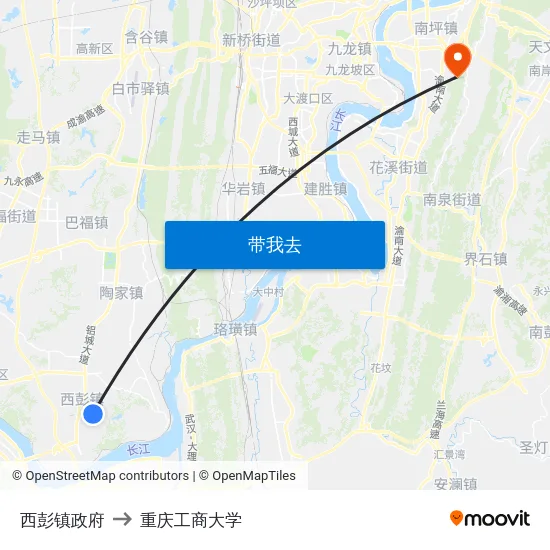 西彭镇政府 to 重庆工商大学 map