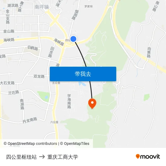 四公里枢纽站 to 重庆工商大学 map