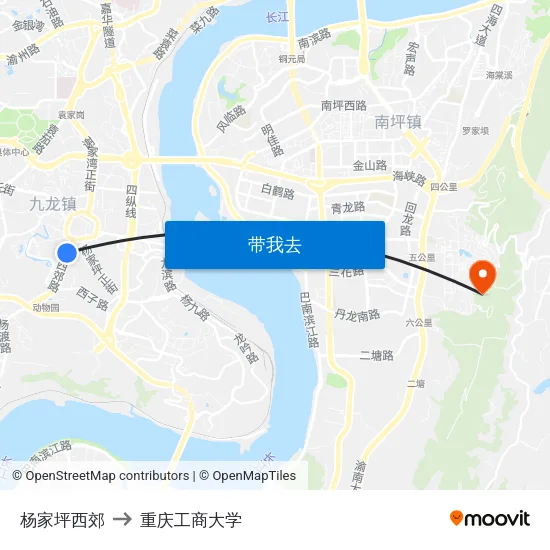 杨家坪西郊 to 重庆工商大学 map