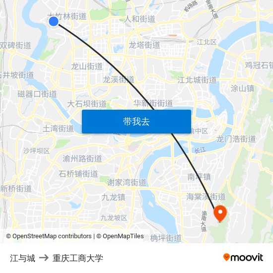 江与城 to 重庆工商大学 map