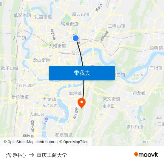 汽博中心 to 重庆工商大学 map