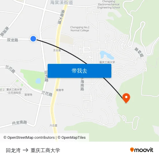 回龙湾 to 重庆工商大学 map