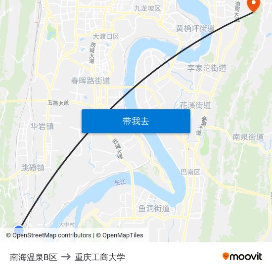 南海温泉B区 to 重庆工商大学 map