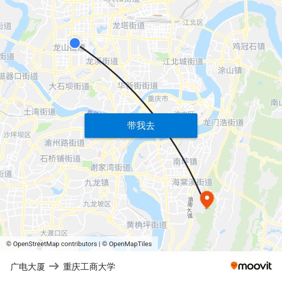 广电大厦 to 重庆工商大学 map
