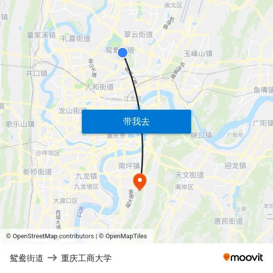 鸳鸯街道 to 重庆工商大学 map