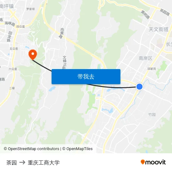 茶园 to 重庆工商大学 map