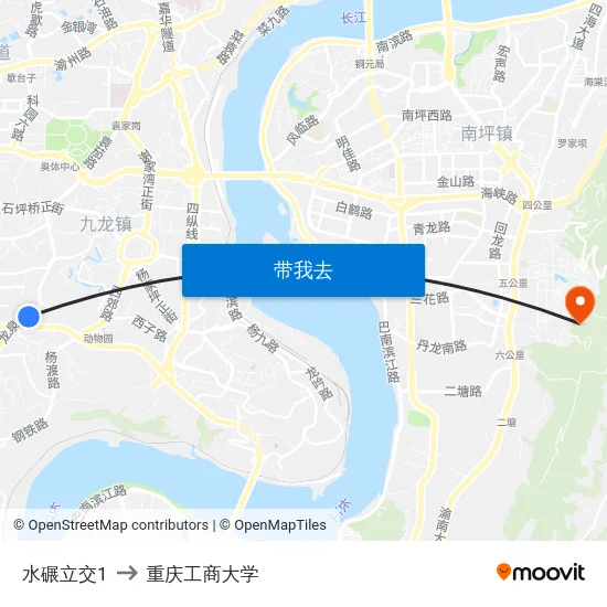 水碾立交1 to 重庆工商大学 map