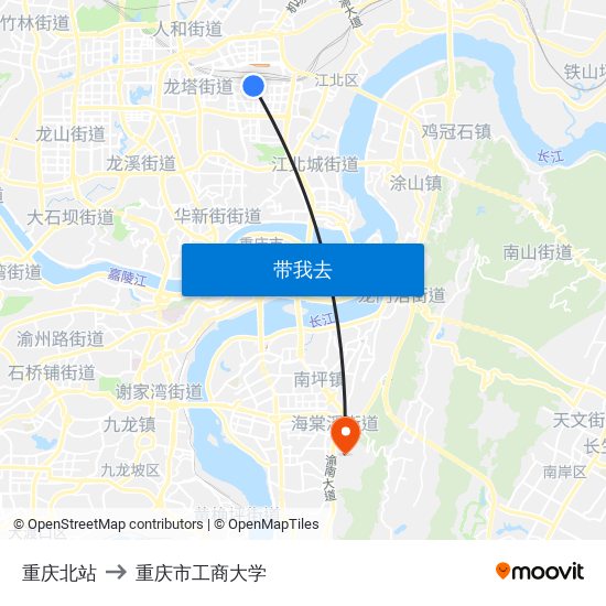 重庆北站 to 重庆市工商大学 map