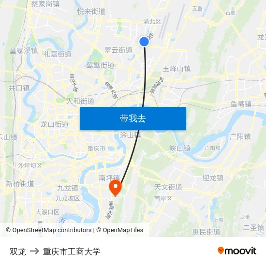双龙 to 重庆市工商大学 map