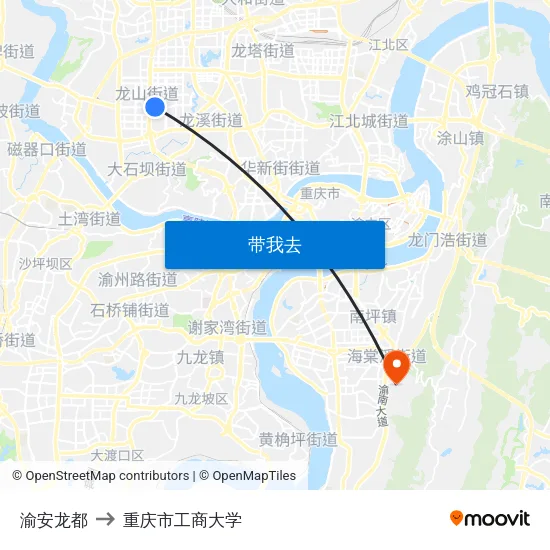 渝安龙都 to 重庆市工商大学 map