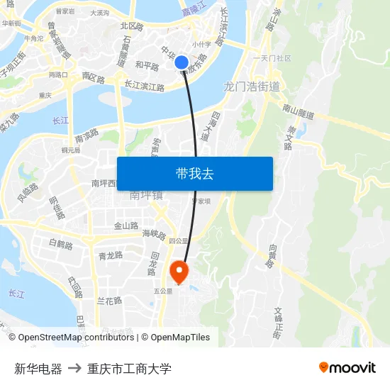 新华电器 to 重庆市工商大学 map