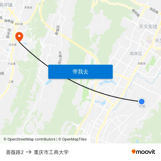 蔷薇路2 to 重庆市工商大学 map
