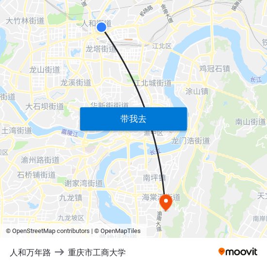 人和万年路 to 重庆市工商大学 map