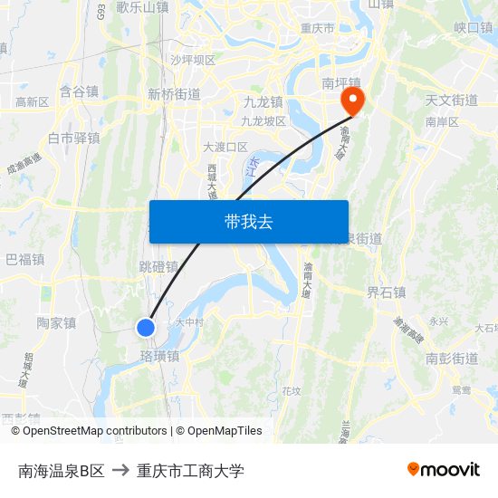 南海温泉B区 to 重庆市工商大学 map