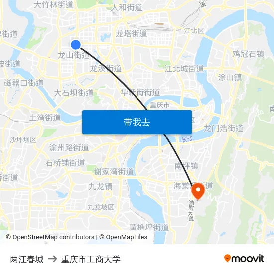 两江春城 to 重庆市工商大学 map
