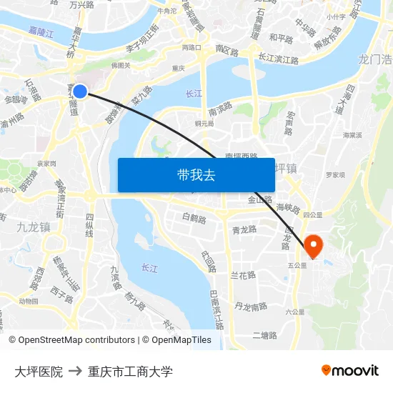 大坪医院 to 重庆市工商大学 map