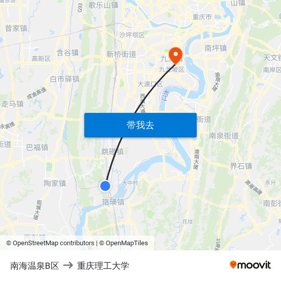 南海温泉B区 to 重庆理工大学 map