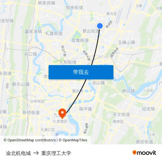 渝北机电城 to 重庆理工大学 map