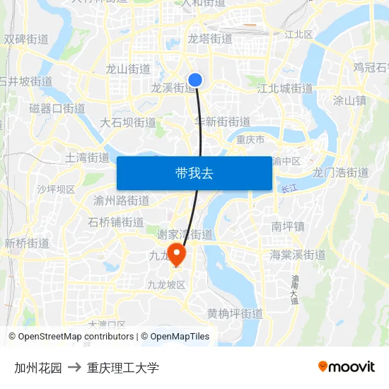 加州花园 to 重庆理工大学 map