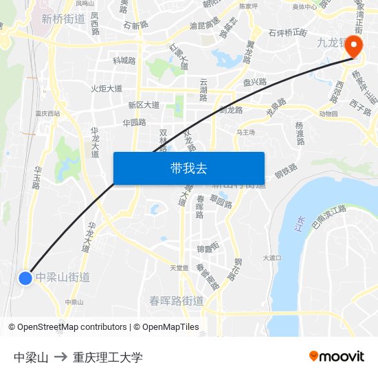 中梁山 to 重庆理工大学 map