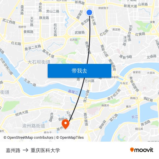 嘉州路 to 重庆医科大学 map