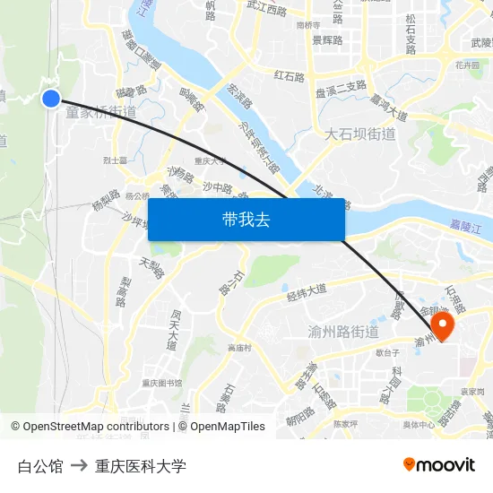 白公馆 to 重庆医科大学 map
