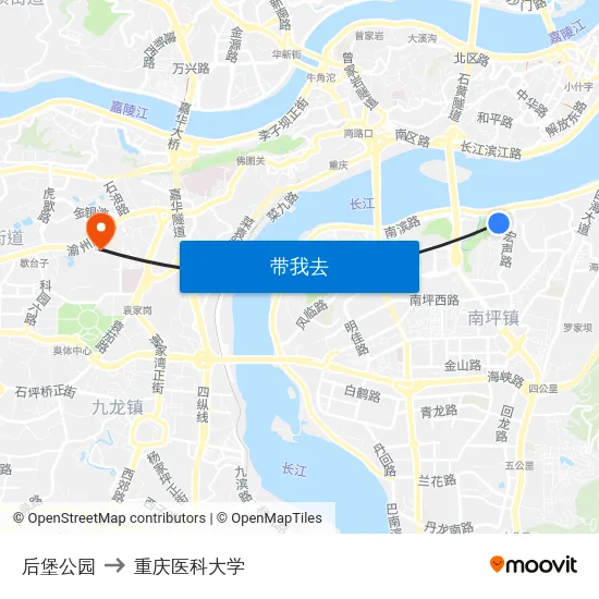后堡公园 to 重庆医科大学 map