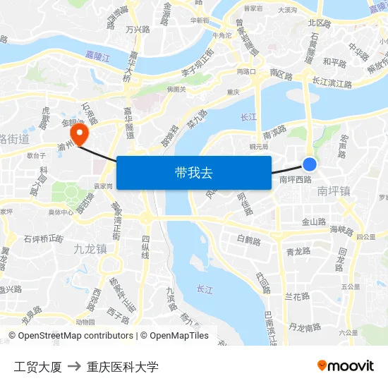 工贸大厦 to 重庆医科大学 map