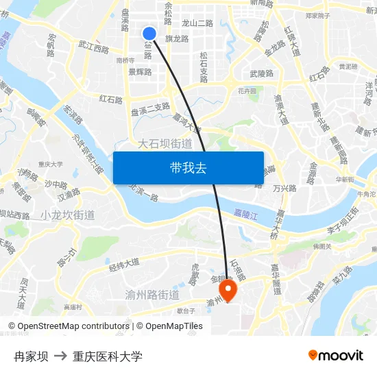 冉家坝 to 重庆医科大学 map