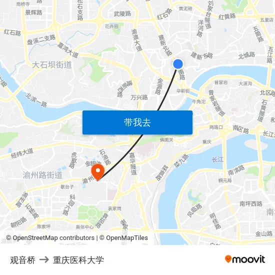 观音桥 to 重庆医科大学 map