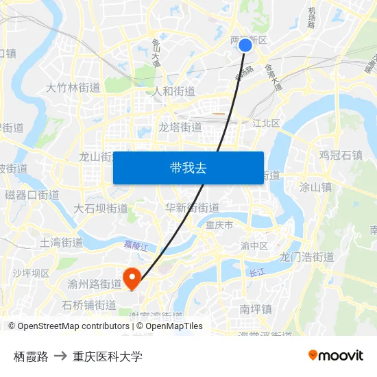 栖霞路 to 重庆医科大学 map