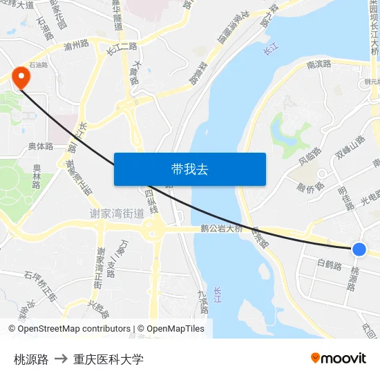 桃源路 to 重庆医科大学 map