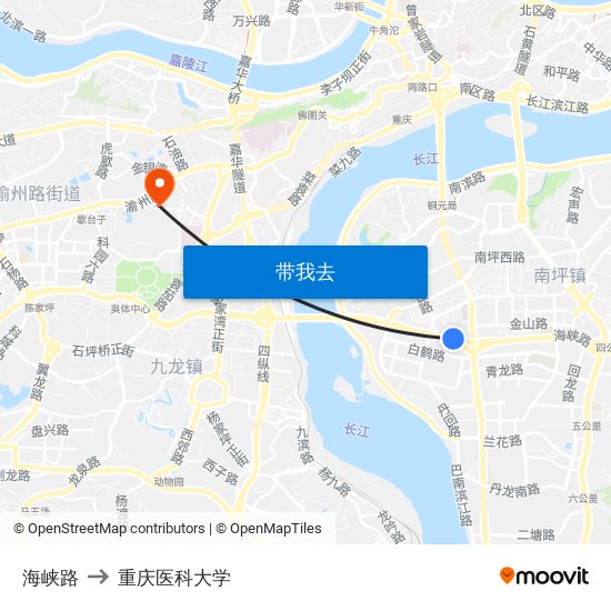海峡路 to 重庆医科大学 map