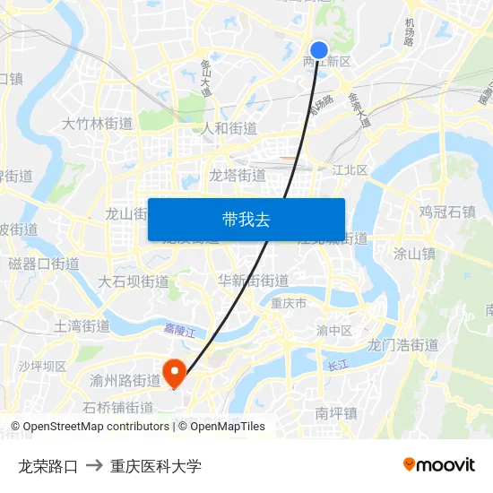 龙荣路口 to 重庆医科大学 map