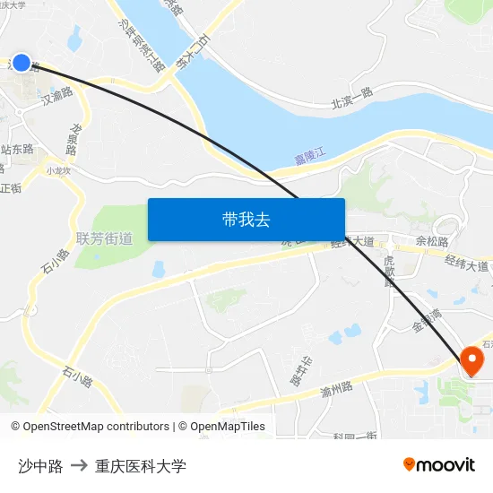沙中路 to 重庆医科大学 map