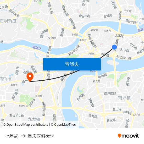 七星岗 to 重庆医科大学 map