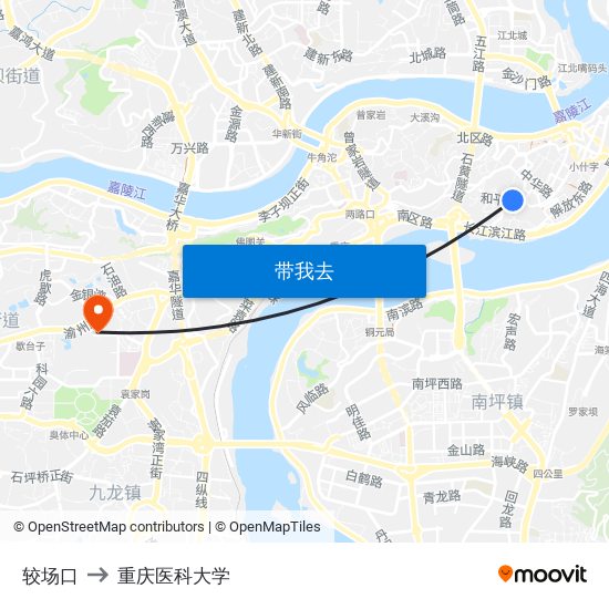 较场口 to 重庆医科大学 map