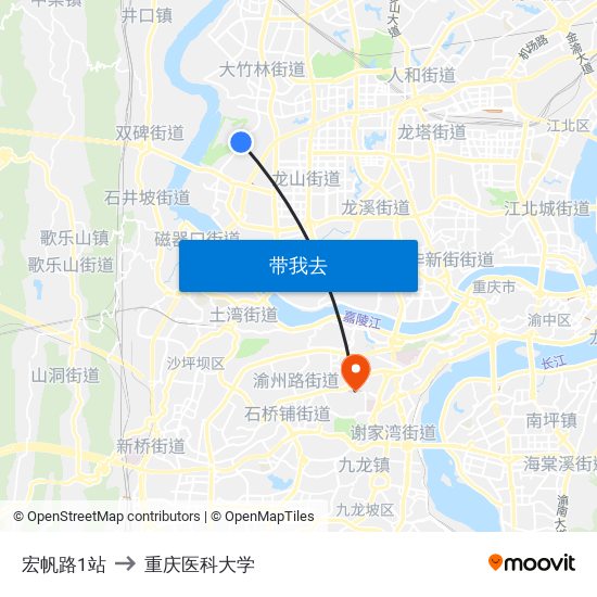 宏帆路1站 to 重庆医科大学 map