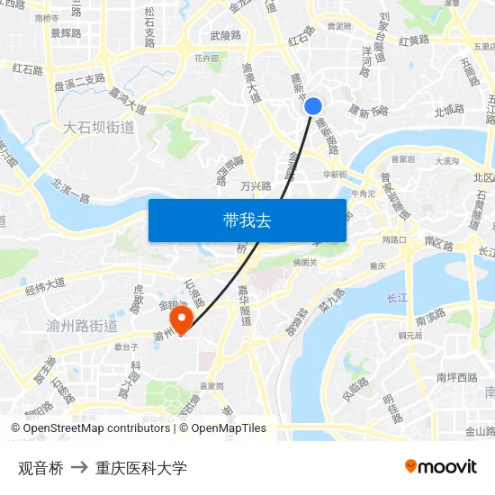 观音桥 to 重庆医科大学 map