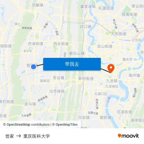 曾家 to 重庆医科大学 map