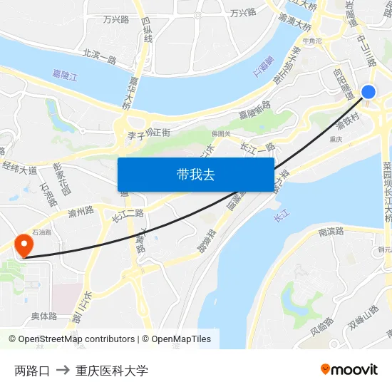 两路口 to 重庆医科大学 map