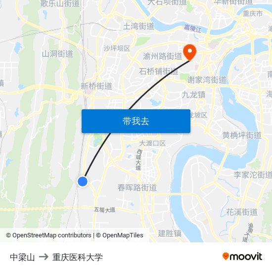 中梁山 to 重庆医科大学 map