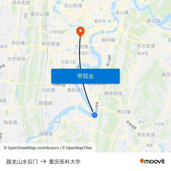 颜龙山水后门 to 重庆医科大学 map